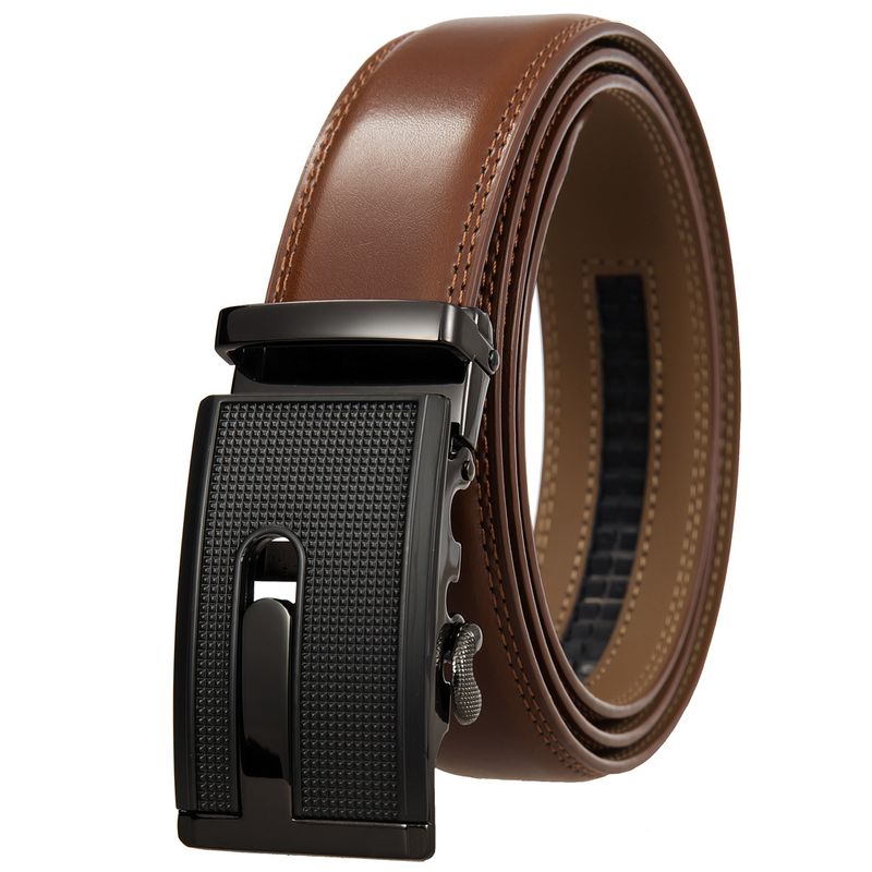 Cinturones de cuero genuino con hebilla automática de metal para hombre, cinturón de piel de vaca de alta calidad, 3,5 cm_voghion.com