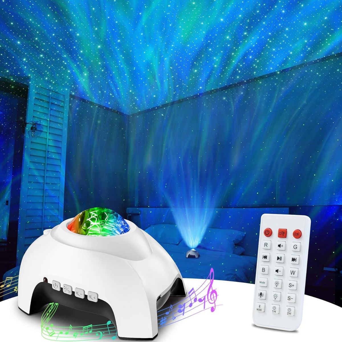 Proiettore di stelle, luce notturna a LED Aurora-Galaxy con altoparlante Bluetooth, rumore bianco, timer e telecomando per decorare la stanza, regali per bambini, adulti, Natale, compleanno_voghion.com