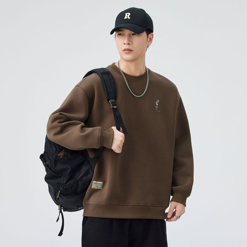 Verdicktes, bedrucktes Sweatshirt in Übergröße für Herren 2025 Herbst/Winter, lockerer Rundhalsausschnitt, vielseitige Trendmarke im amerikanischen Stil_voghion.com