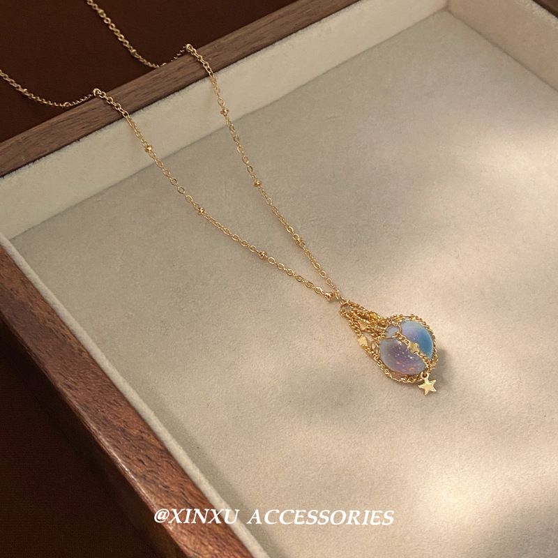 Regenbogen Mesh Tasche Ball Anhänger 2024 Neue Stil Temperament Persönlichkeit Einfache Hohl Stern High-End-Halskette_voghion.com