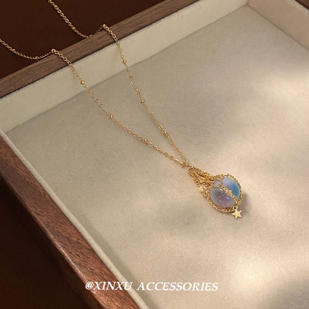 Regenbogen Mesh Tasche Ball Anhänger 2024 Neue Stil Temperament Persönlichkeit Einfache Hohl Stern High-End-Halskette_voghion.com