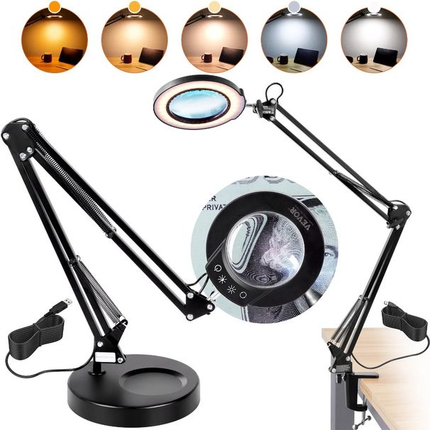 Desk Lens Glass Light With Lamp 64 Light 5X And Glass With Base 2-in-1 Clamp Magnifying LED 4.3 Stand And Magnifier Magnifying_voghion.com