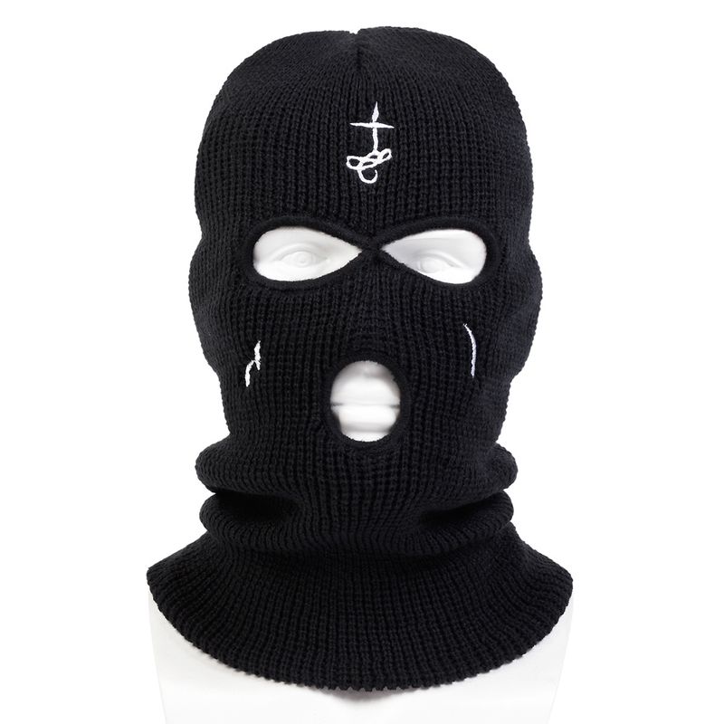 Gorro de lana con tres agujeros bordado, tejido, para otoño e invierno, para ciclismo, frío y calor, con protección auditiva y capucha con máscara._voghion.com