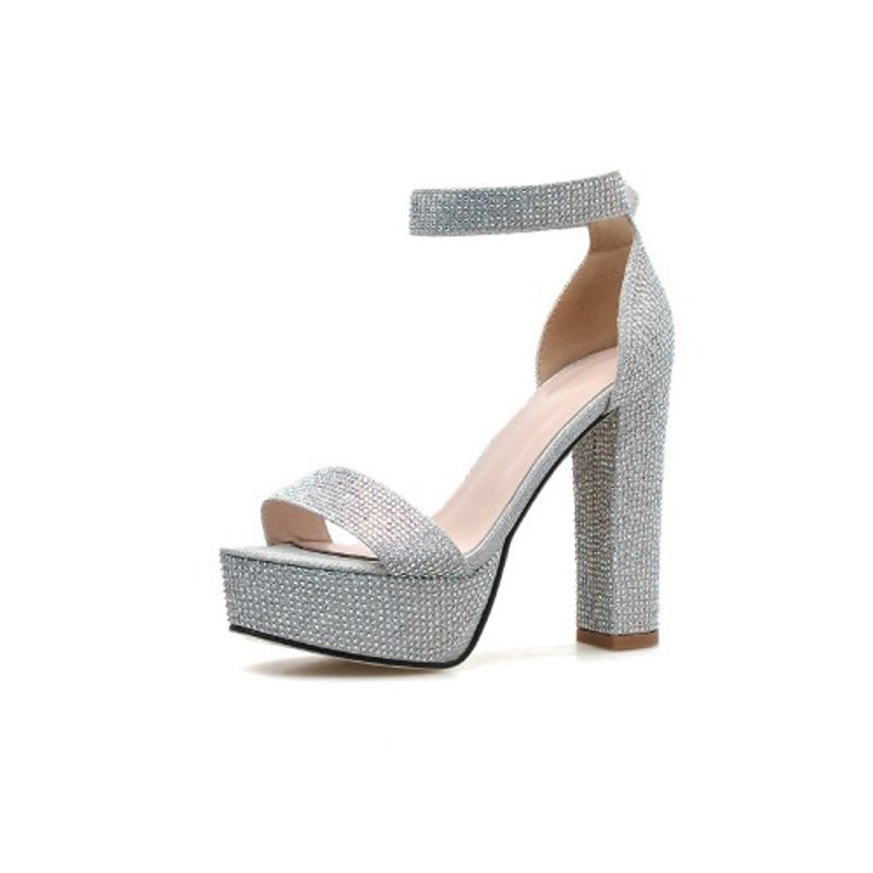 Schuhe Damenschuhe Außenhandel Neue Damenschuhe Dicke High Heels Strass Wasserdichte Plattform One Strap Sandalen_voghion.com