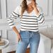 "Women's V-Neck Striped Knit Sweater – Oversized Long Sleeve Casual Pullover (S-L, White)"_voghion.com