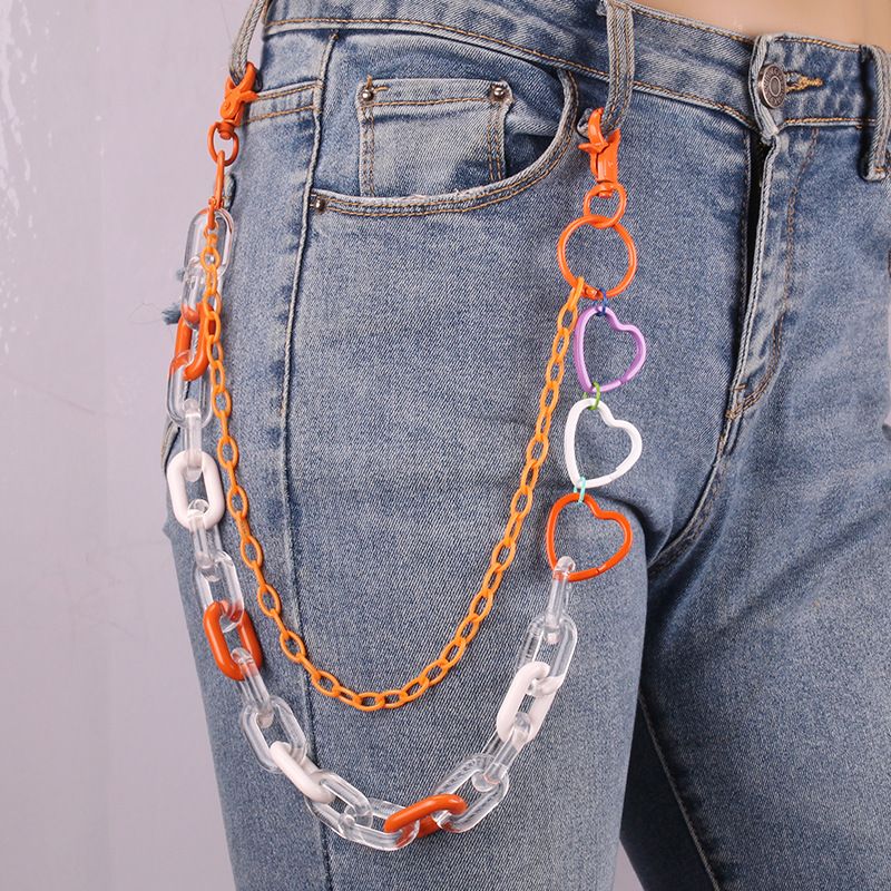 Hip Hop Double-layer Ins High Street Accessories Colorful Acrylic Pants With Hollow Peach Heart Circular Waist Chain_voghion.com
