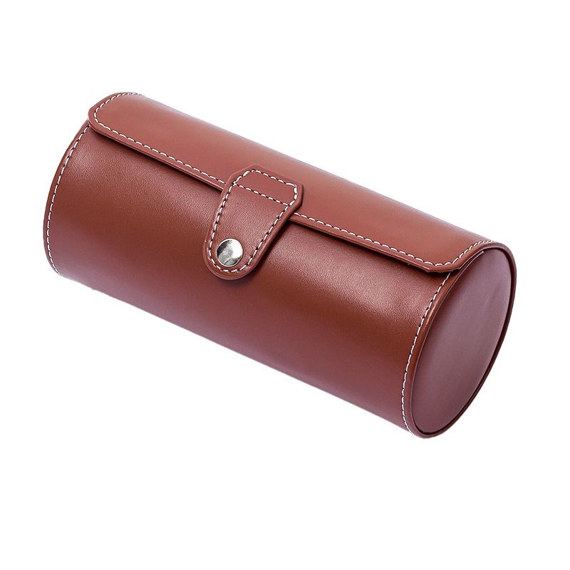 Vintage Leather Travel Watch Box – Portable Round Storage Case With Buckle Closure_voghion.com