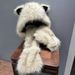 Cappello e sciarpa in peluche con orecchie di volpe, protezione per le orecchie calda invernale integrata da donna, cappello Lei Feng, sciarpa da sci ispessita del nord-est_voghion.com