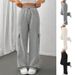 Damenbekleidung Cargo-Jogginghose mit hoher Taille, Kordelzug, weitem Bein, lässige Jogginghose mit mehreren Taschen – Streetwear, Schwarz/Beige/Hellgrau_voghion.com