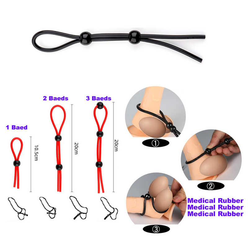 Ring verstellbar Seil Perlen Spermlock Ring unterstützen Erektion Silikon Ejakulation Verzögerung Hodensack Ring Mann Las_voghion.com