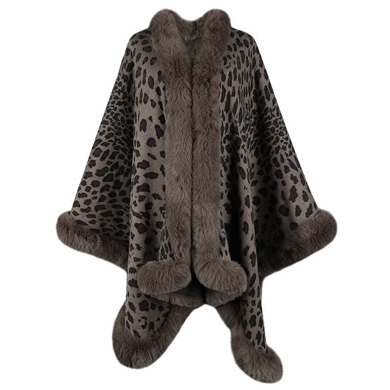Pelskrave cape cardigan leopardprint sjal sweater til kvinder_voghion.com