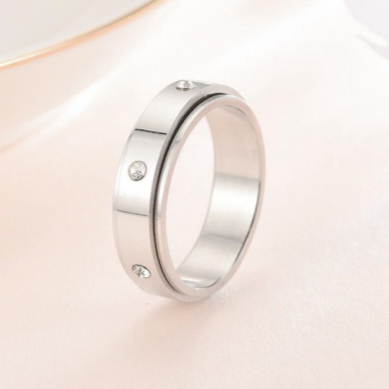 Damenschmuck Einfache Platte Diamant Paar Ringe, Drehbare Ringe, Paar Schmuck Muster_voghion.com