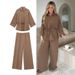 Women's Clothing Spring New Fashion Leisure Vertical Long Sleeved Lapel Shirt Trousers Suit_voghion.com