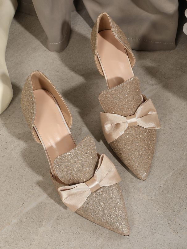 Women's Gold Sandals Fashion Sandals Khaki Shiny Sandals Pointed Sandals Fashion Simple Casual Shoes High Heels_voghion.com