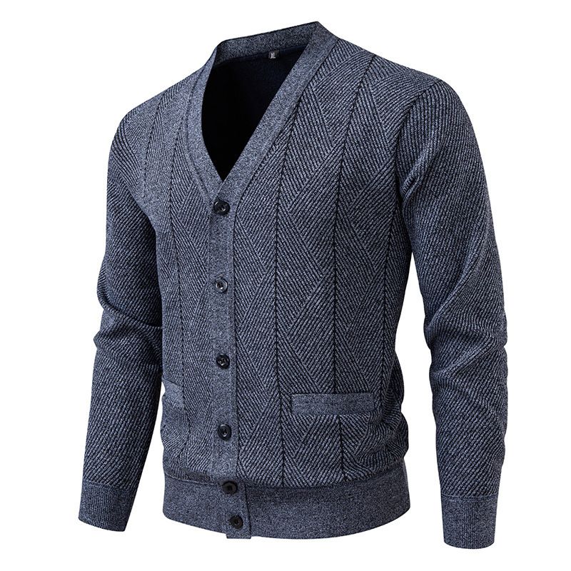 Men's Fashionable V-Neck Knit Sweater With Fleece Lining, Casual Winter Pullover For Autumn & Winter, Warm & Stylish Thermal Shirt ​​_voghion.com