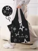 Womens Cartoon Pentagram Pattern Large Shopping Bag Foldable Storage Reusable Easy To Carry Capacity Handbag 250402_voghion.com