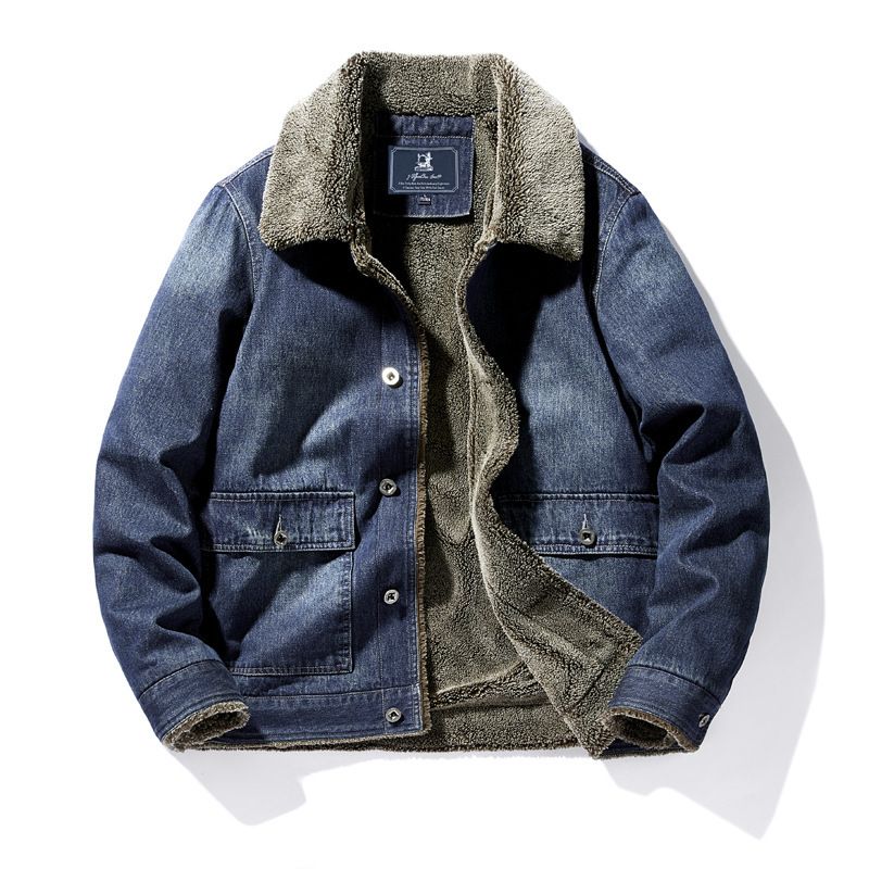 Men's Sherpa-Lined Denim Jacket – Winter-Ready With Extra Pockets (M-4XL, Blue/Black)_voghion.com