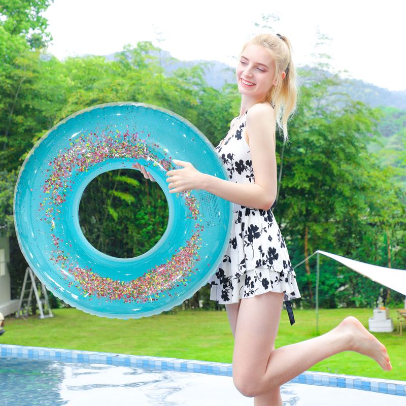 Glitter Transparent Inflatable Pool Float For Adults - Thickened Swim Ring With Rhinestones (Non-Slip Design Perfect For Pool Party & Beach Vacation)​_voghion.com