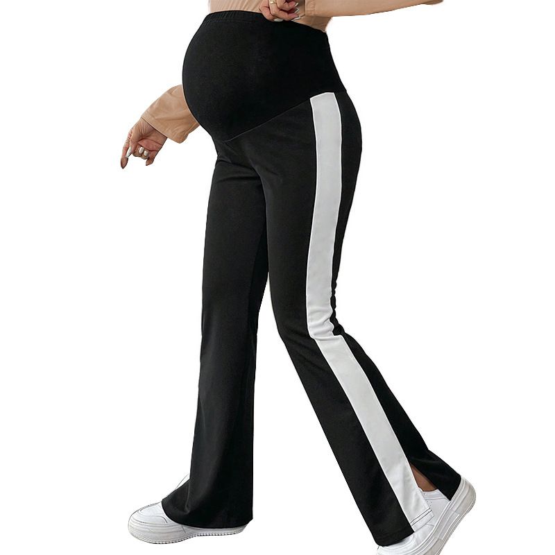Family matching maternity wide-leg pants black color matching slit belly support high waist casual slim fit maternity flared trousers maternity wear_voghion.com
