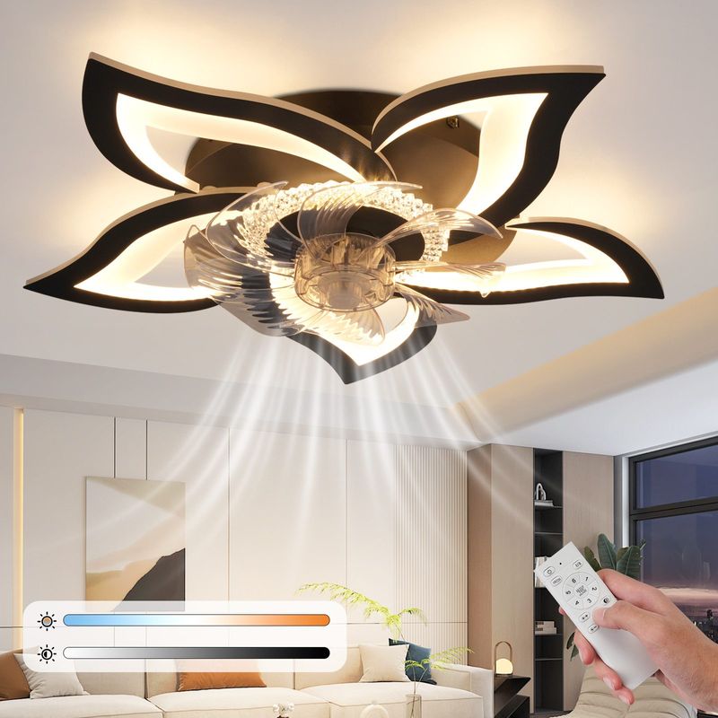 LED Deckenventilator Mit Beleuchtung - 48W Schwarz Deckenleuchte Mit Ventilator Leise Fernbedienung Dimmbar 3 Farbtemperatur 6-Gang Timer Deckenlampe_voghion.com