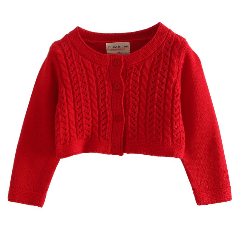 Spitzenstrick-Cardigan für Mädchen – Leichter Baumwollüberwurf mit Kapuze (80 cm – 120 cm, 4 Farben, Rundhalsausschnitt)_voghion.com