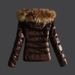 Women's slim fitting short cotton coat fur large fur collar swing hood warm jacket_voghion.com