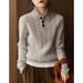 Solid color Fried Dough Twists knit women's long sleeve pullover autumn and win new collar button coat bottoming_voghion.com