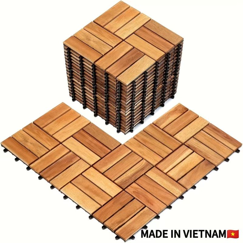10pcs Deck Tiles - 11.8"x11.8" Interlocking Natural Solid Acacia Wood For Outdoor & Indoor, Patio Garden, Balcony, Poolside - Natural Color_voghion.com