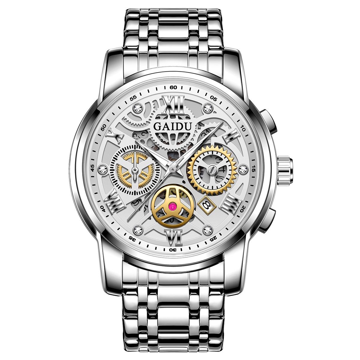 Men's Luxury Business Watch With Skeleton Dial, Automatic Quartz Movement, Stainless Steel Band, 40mm Case, Water Resistant Men's Watch_voghion.com