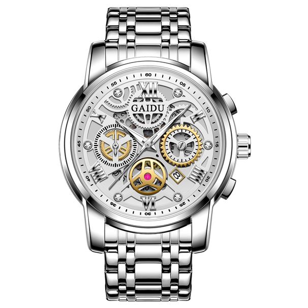 Men's Luxury Business Watch With Skeleton Dial, Automatic Quartz Movement, Stainless Steel Band, 40mm Case, Water Resistant Men's Watch_voghion.com