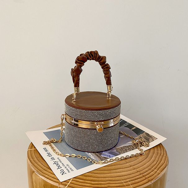 Borsa a secchiello con mini diamante flash semplice ed elegante, borsa a tracolla con catena plissettata versatile per le donne_voghion.com