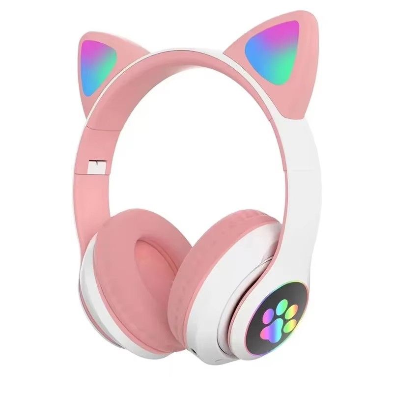 JST-28 Cuffie wireless con orecchie di gatto, auricolari stereo per musica, cuffie da gioco sportive Bluetooth con microfono per dispositivi mobili_voghion.com