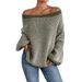 Women's Oversized Batwing Sleeve Striped Knit Sweater - Off-Shoulder Casual Pullover With Color Blocking, Comfortable & Stylish For Fall_voghion.com