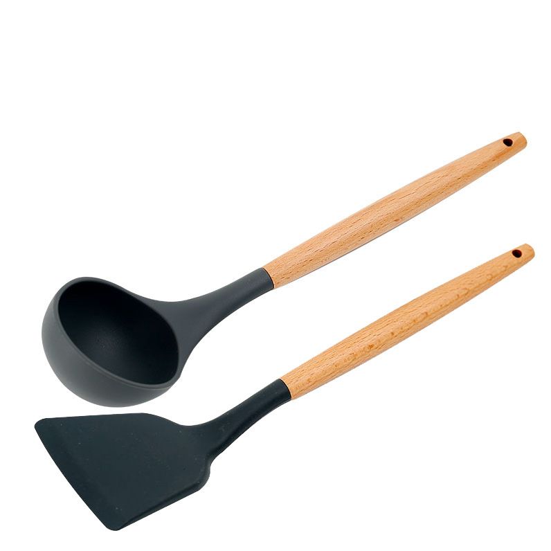 Conjunto de utensílios de cozinha de silicone com 17 peças e cabos de madeira - Utensílios de cozinha antiderrapantes e resistentes ao calor com suporte (sem BPA, laváveis na máquina de lavar louça)_voghion.com