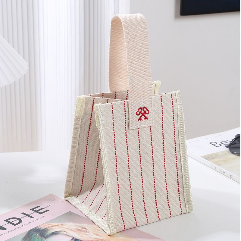 Beige Red Stripe Series Mini-Schultertasche für den Freizeitausflug, wasserdichte Beschichtung für Damen_voghion.com