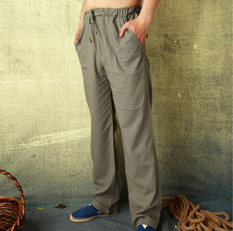 Lockere, leichte, Leinenhose für Herren, lässige Heimhose, bequeme Hose_voghion.com