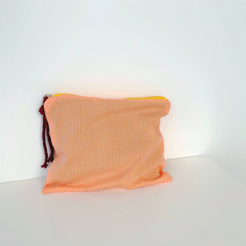 Astuccio portapenne grande capacità in tessuto di cotone scozzese a blocchi di colore, semplice borsa portaoggetti giapponese e coreana per trucco_voghion.com