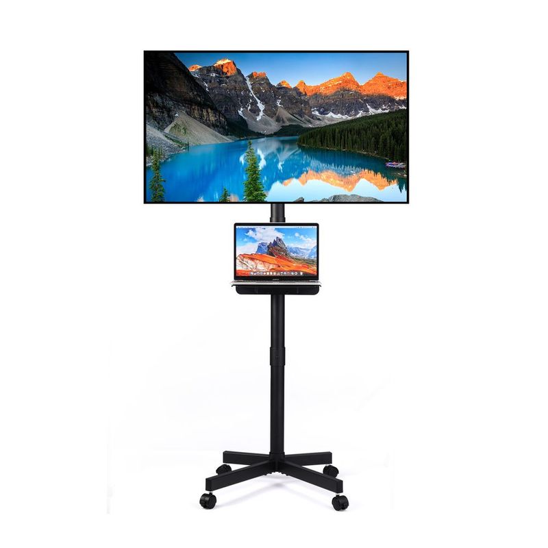 Mobile TV Stand On Wheels, Height Adjustable Tilt Rolling TV Stand With Media Shelf For 23-60 Inch LED, LCD, OLED Flat&amp;Curved TVs, Holds Up To 5_voghion.com