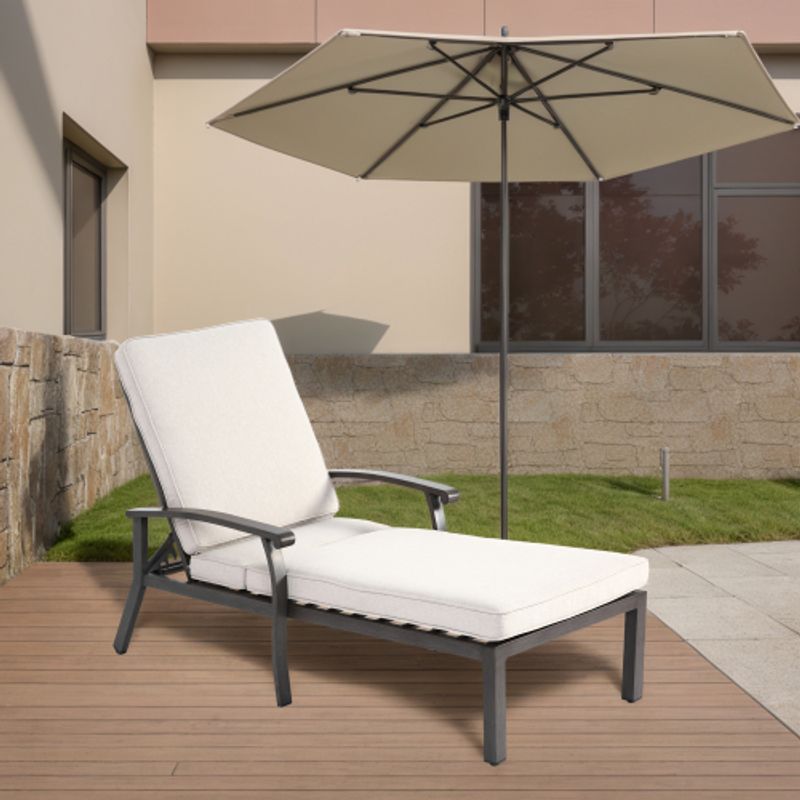 Sillón de patio con cojín de algodón, reclinable, ajustable, de aluminio resistente a la oxidación, para piscina, con cojín beige impermeable (1 unidad)_voghion.com