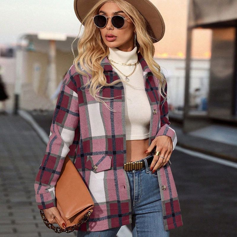 Cappotto spesso a quadri in lana con temperamento, cardigan a maniche lunghe per autunno e inverno per donna_voghion.com
