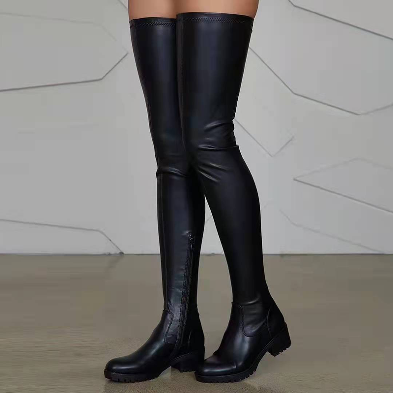 Overknee-Stiefel in Übergröße für Damen, elastisches Leder, Winter-High-Heels, oberschenkelhohe Stiefel mit dickem Absatz_voghion.com