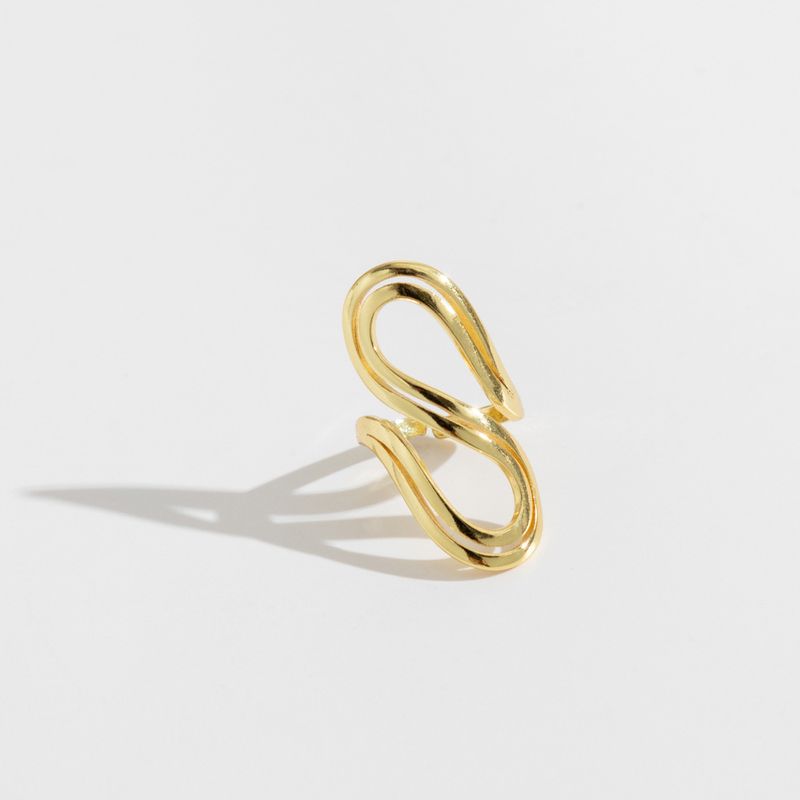Anel aberto em formato de S com dupla camada de aço inoxidável dourado minimalista e design de nicho INS para mulheres_voghion.com