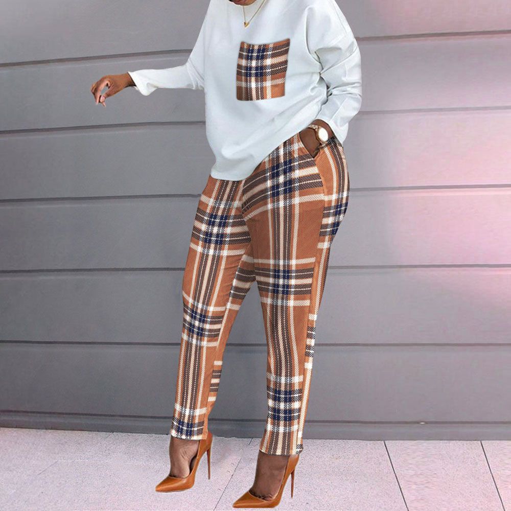 Sieviešu modes apdruka ar garām piedurknēm liela izmēra brīvs ikdienas divdaļīgs komplekts_voghion.com