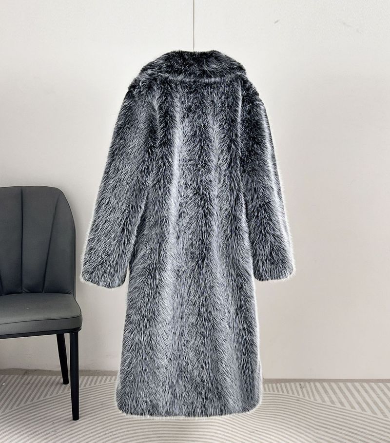 Damenbekleidung Herbst und Winter Langer Pelzanzugkragenmantel Kunstpelzmantel_voghion.com