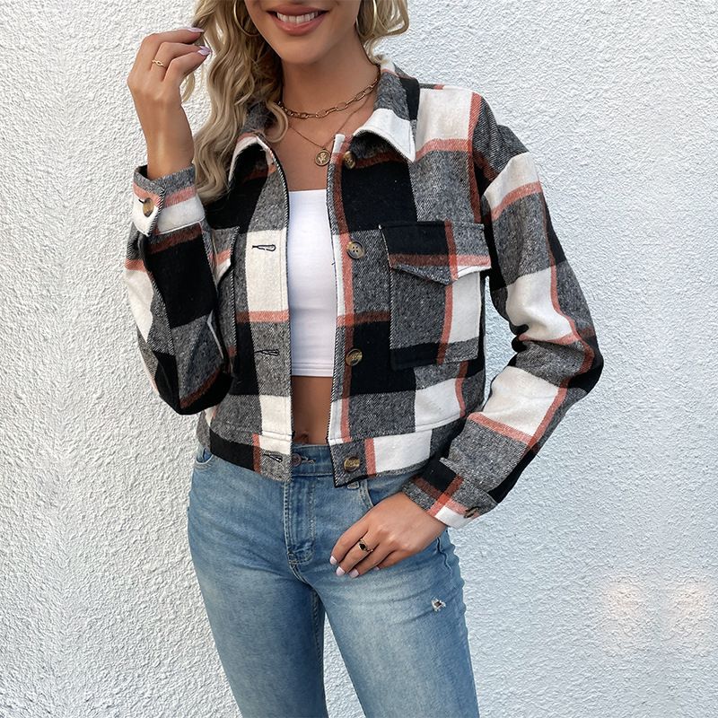 Karierter Langarmhemdmantel für Damen_voghion.com