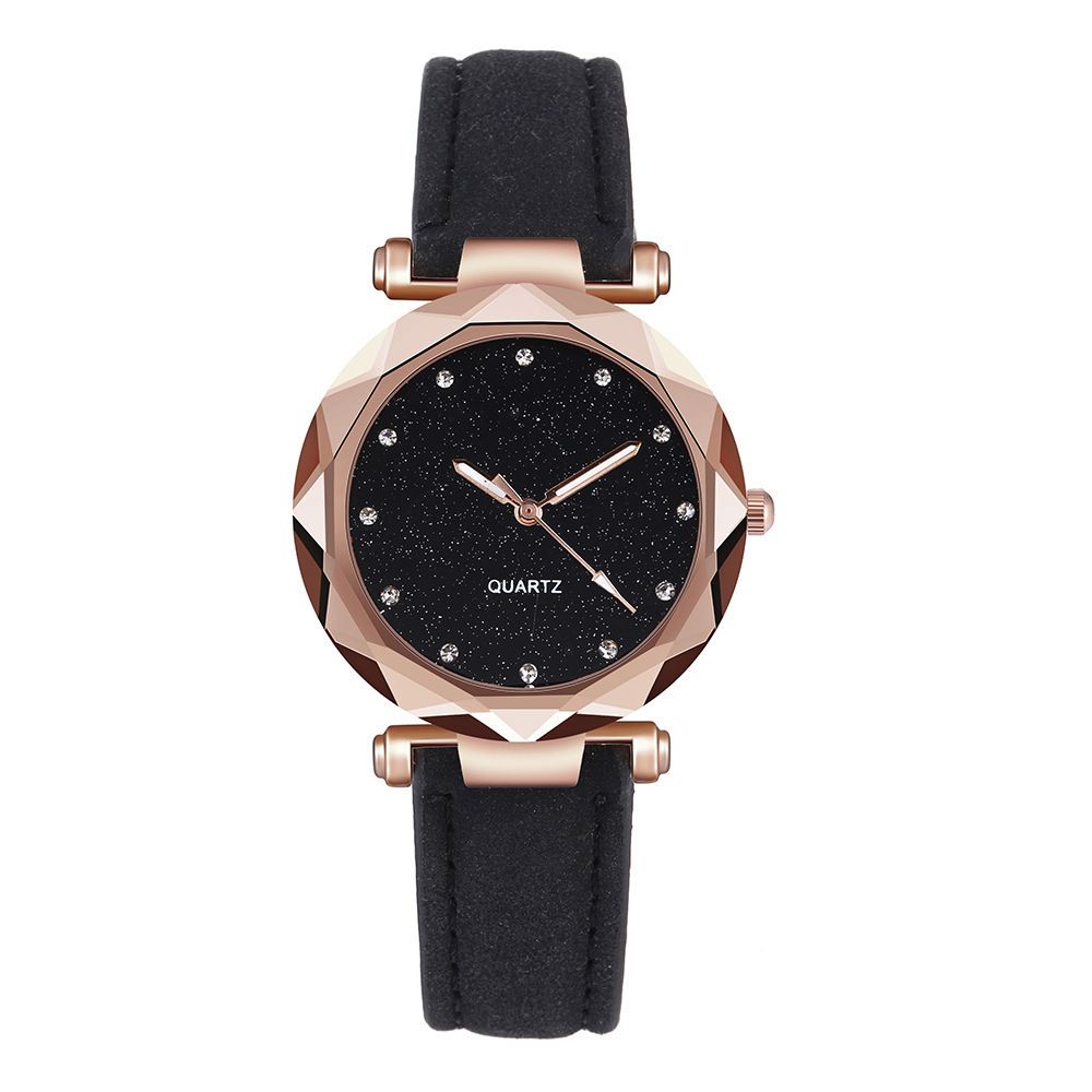 Fashionable Women's Watch Set With Silver Rhinestone Dial & Faux Leather Strap - Trendy Two-Piece Accessory For Casual Wear (Black)_voghion.com