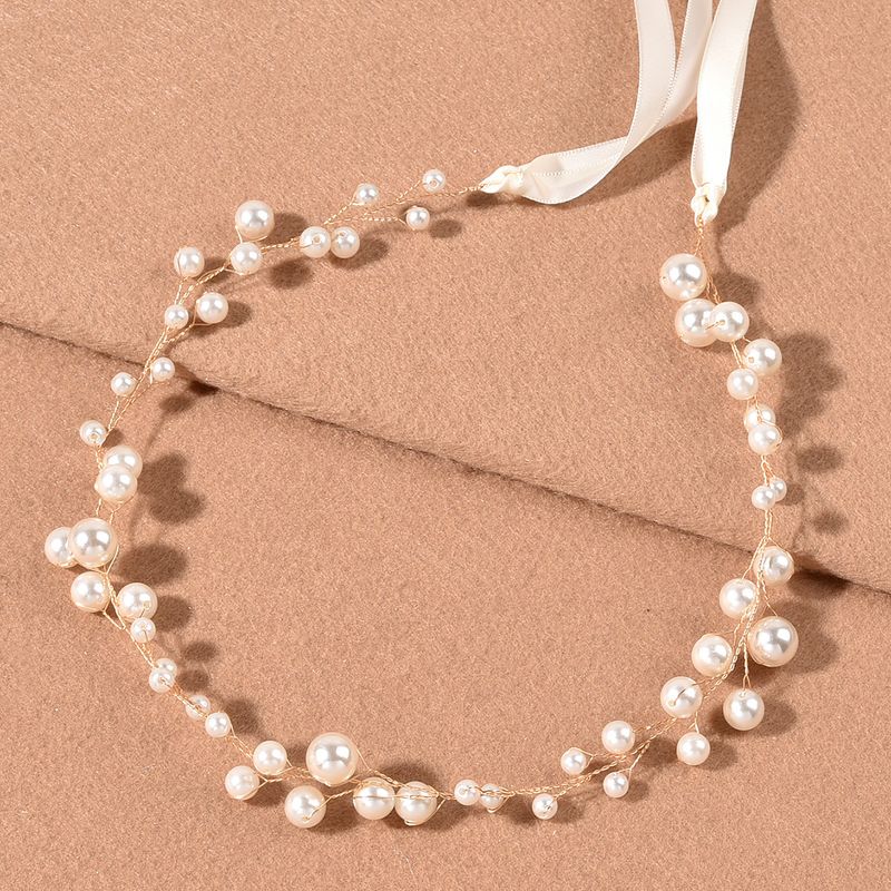 Gioielli da donna, perle lucide, filo di rame con perline intrecciate, catena per capelli, fascia per capelli_voghion.com