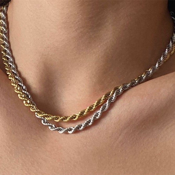 Modische neue Hip-Hop-Trend-Halskette mit geflochtener Kette, 3 mm, für Männer, einzigartige Accessoires im kubanischen Stil, 2er-Set Halsketten_voghion.com
