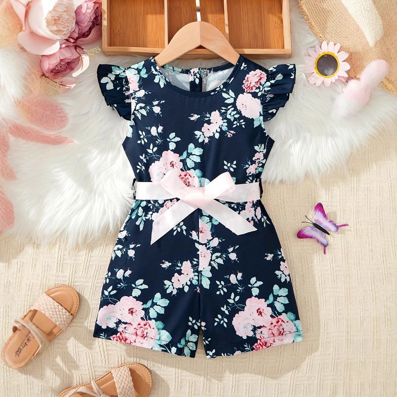 Kids’ Clothing Ins Girls Flower Full Print Jumpsuit Girls Summer Jumpsuit_voghion.com