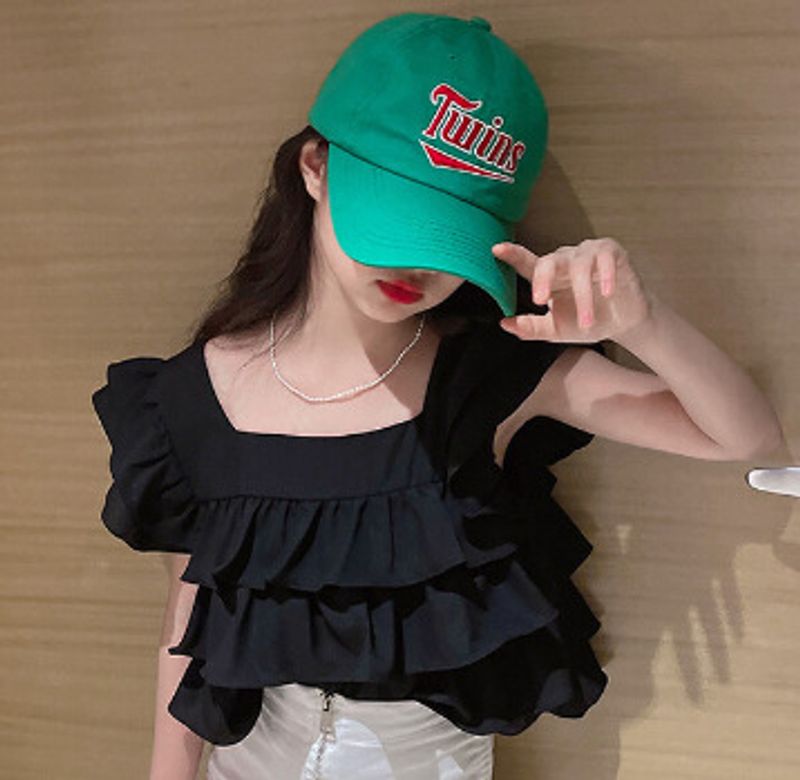 Mother & Kids Girls fashionable temperament ruffled square collar flying sleeve shirt 2024 summer children's cake vest small shirt trend_voghion.com